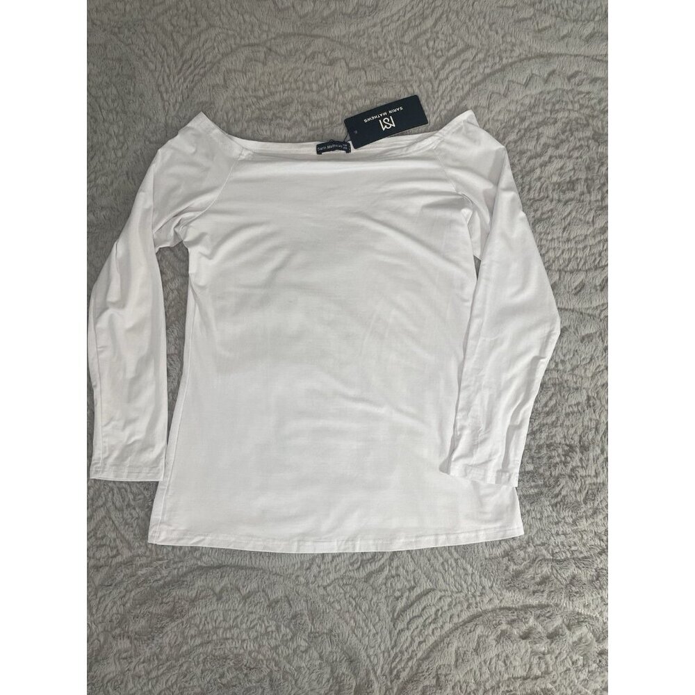 Sarin Mathews Womens Large White Off Shoulder Top NWT Long Sleeve Casual Chic
